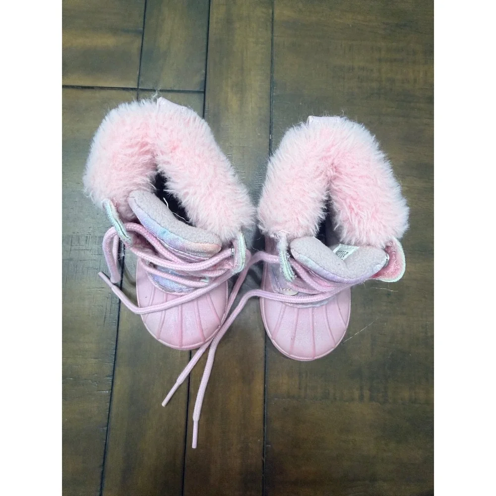 London Fog Girls Pink Tie Dye Faux Fur Winter Snow Boots Size 5 BF2130